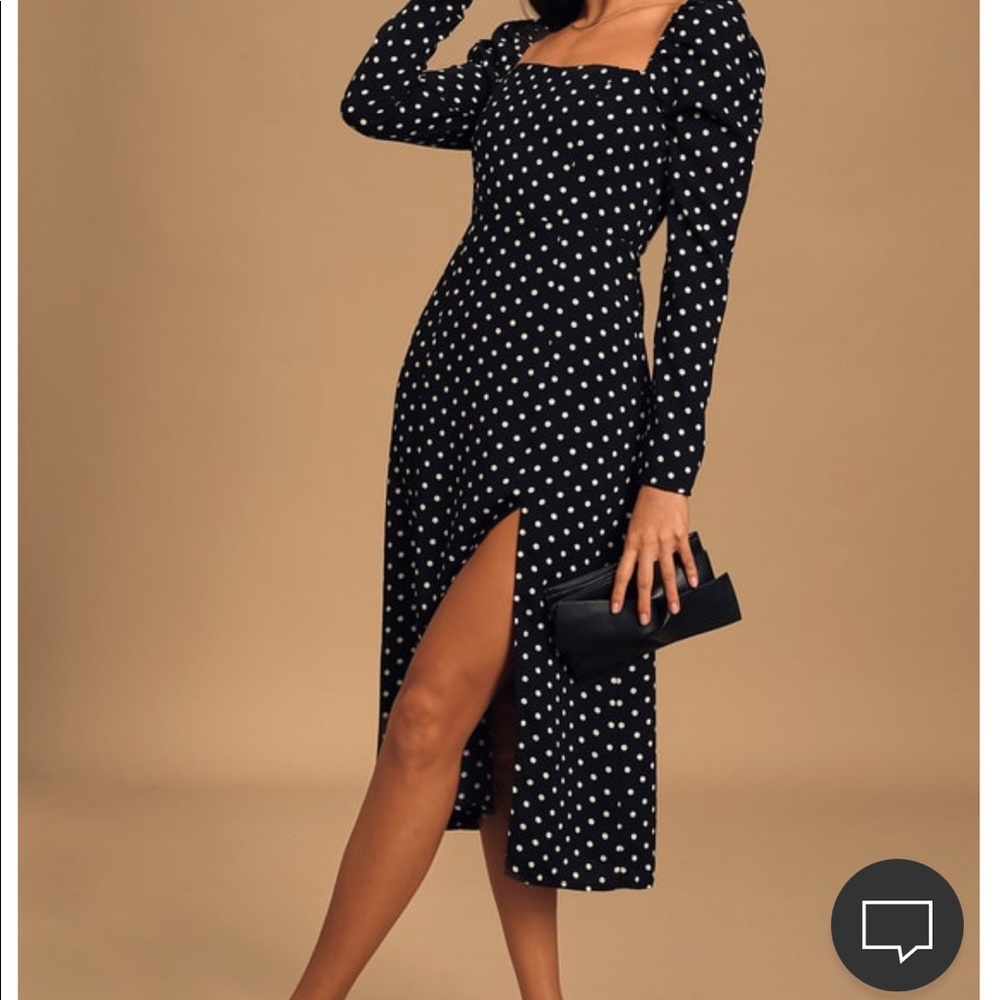 Lulu’s long sleeve midi dress polka dots